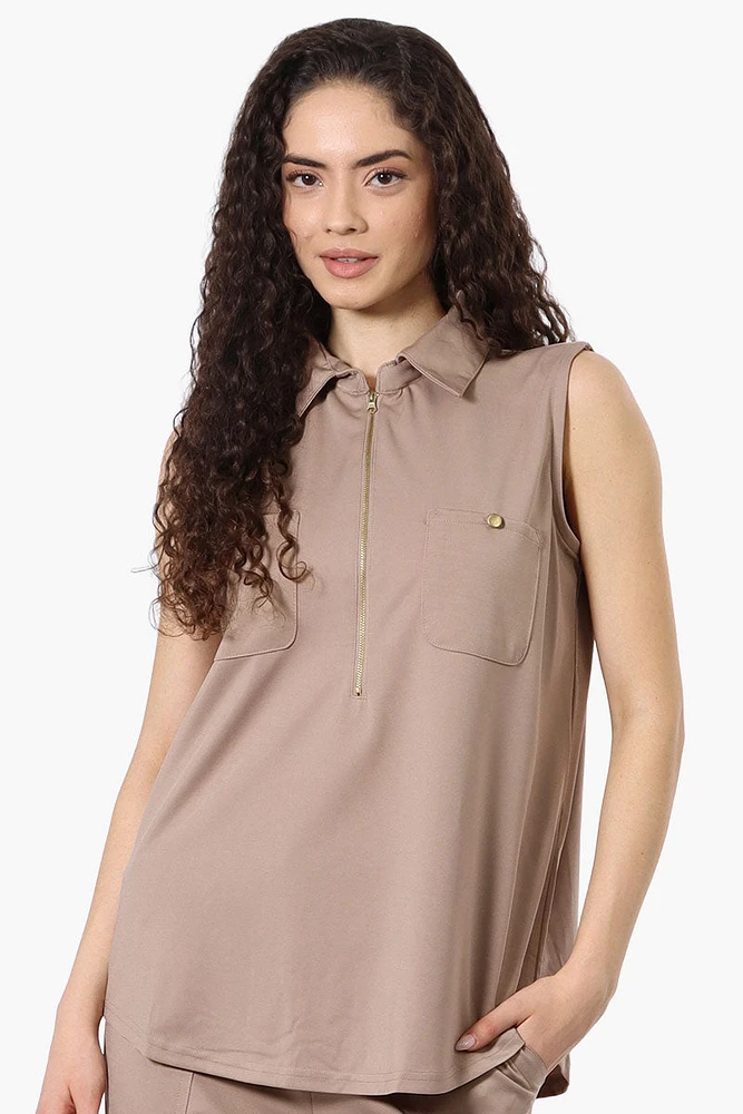 Costa Blanca Half Zip Sleeveless Blouse