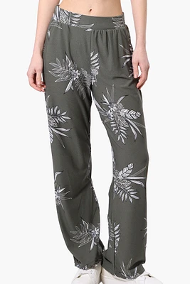 International INC Company Leaf Pattern Wide Leg Pants - Olive