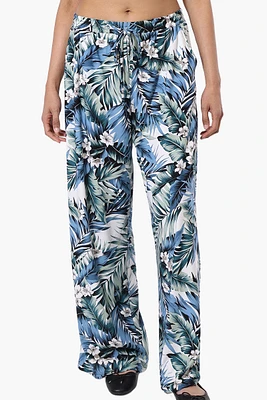 International INC Company Leaf Print Tie Waist Palazzo Pants - Blue