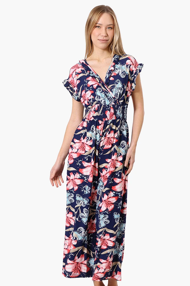 International INC Company Floral Crossover Wide Leg Jumpsuit