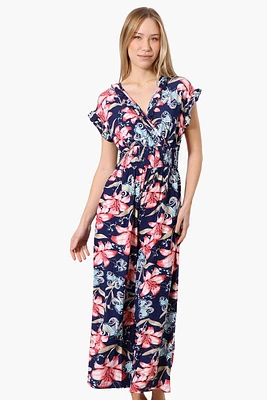 International INC Company Floral Crossover Wide Leg Jumpsuit