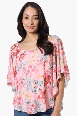 Limite Floral Sheer Poncho Blouse - Pink