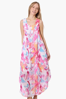 International INC Company Patterned Round Neck Maxi Dress - Pink