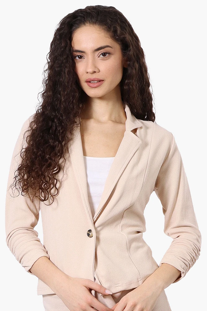 Majora Cinched Sleeve Single Button Blazer - Cream