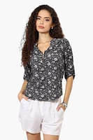 Beechers Brook Floral Half Zip Roll Up Sleeve Shirt