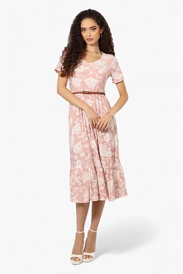 International INC Company Floral Belted Short Sleeve Maxi Dress