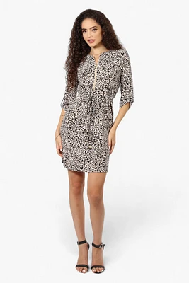 Beechers Brook Leopard Print Roll Up Sleeve Day Dress - Black