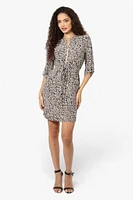 Beechers Brook Leopard Print Roll Up Sleeve Day Dress - Black