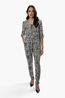 International INC Company Patterned Roll Up Sleeve Jumpsuit - Black