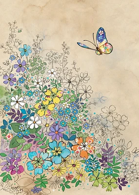 Paper and Foil – Flower and butterfly Greeting Card