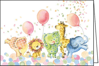 Animals with Balloons - Child's Birthday Card