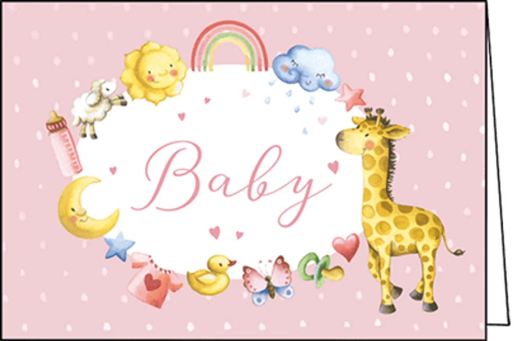 Pink Baby Card with Giraffe