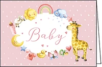 Pink Baby Card with Giraffe