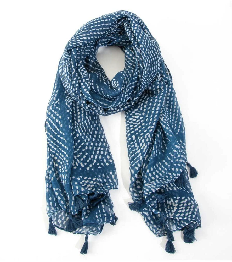 Blue Scarf with Tassels
