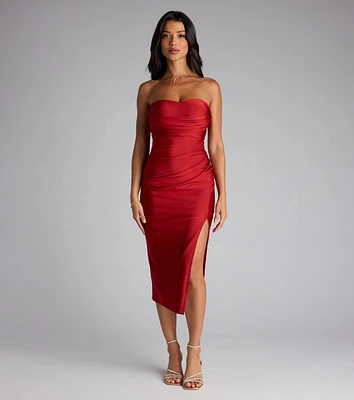 Sarah Strapless Slit Midi Formal Dress