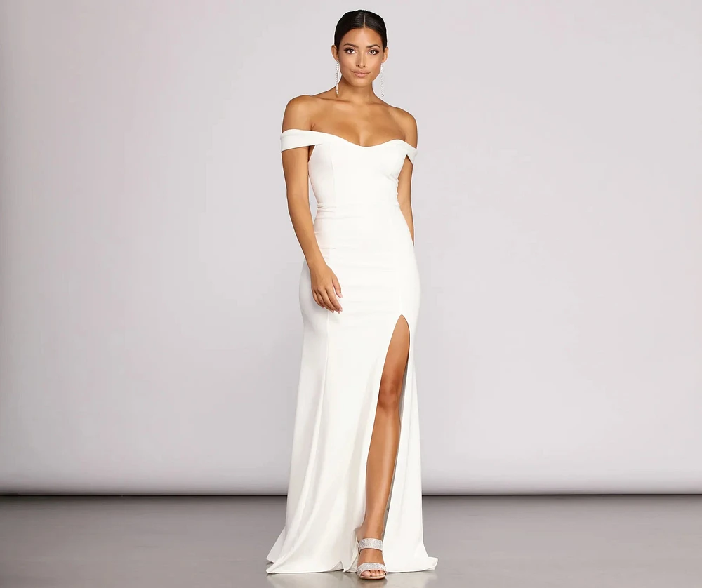 Theia Crepe Side Slit Gown