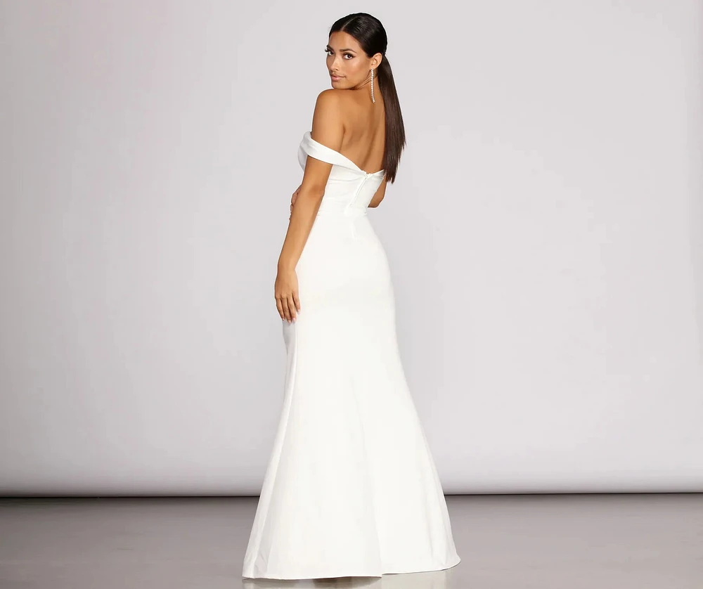 Theia Crepe Side Slit Gown