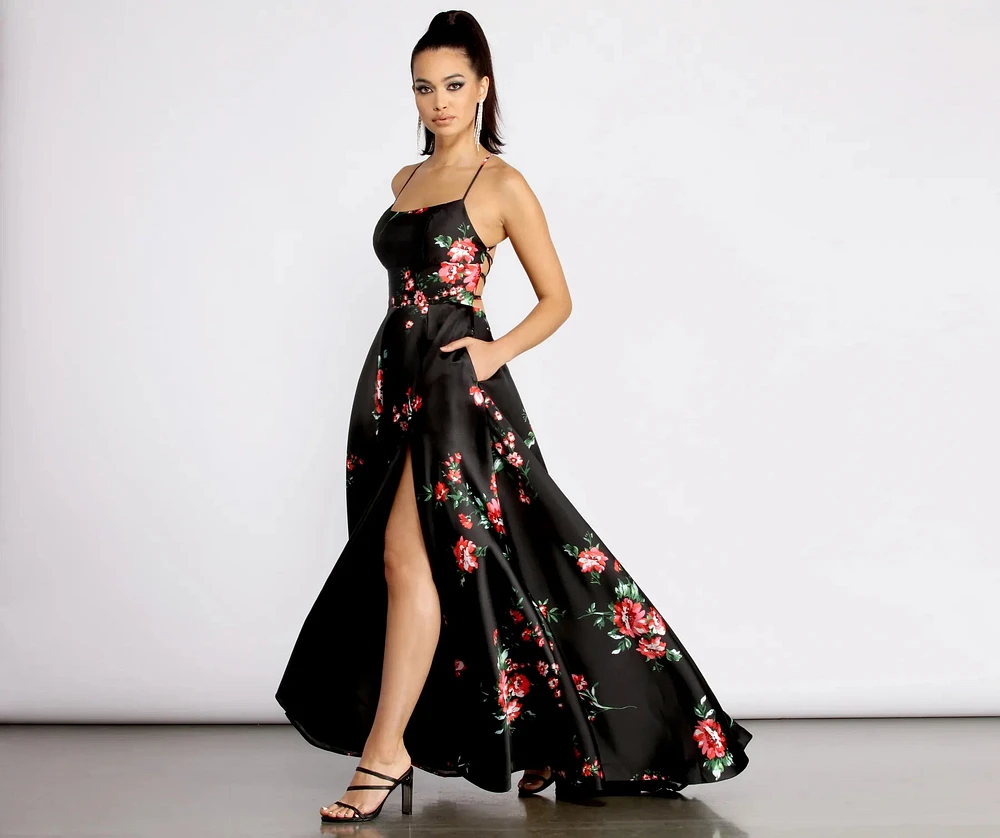 Catia Lace Up Back Floral A-Line Dress