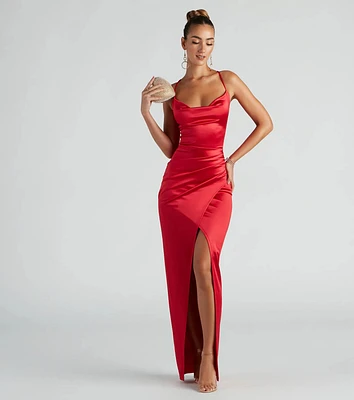Chelsea Satin High Slit Formal Dress