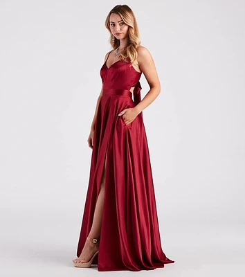 Emilie Satin Tie-Back A-Line Formal Dress