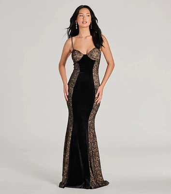 Dahlia V-Neck Mermaid Lace Velvet Formal Dress