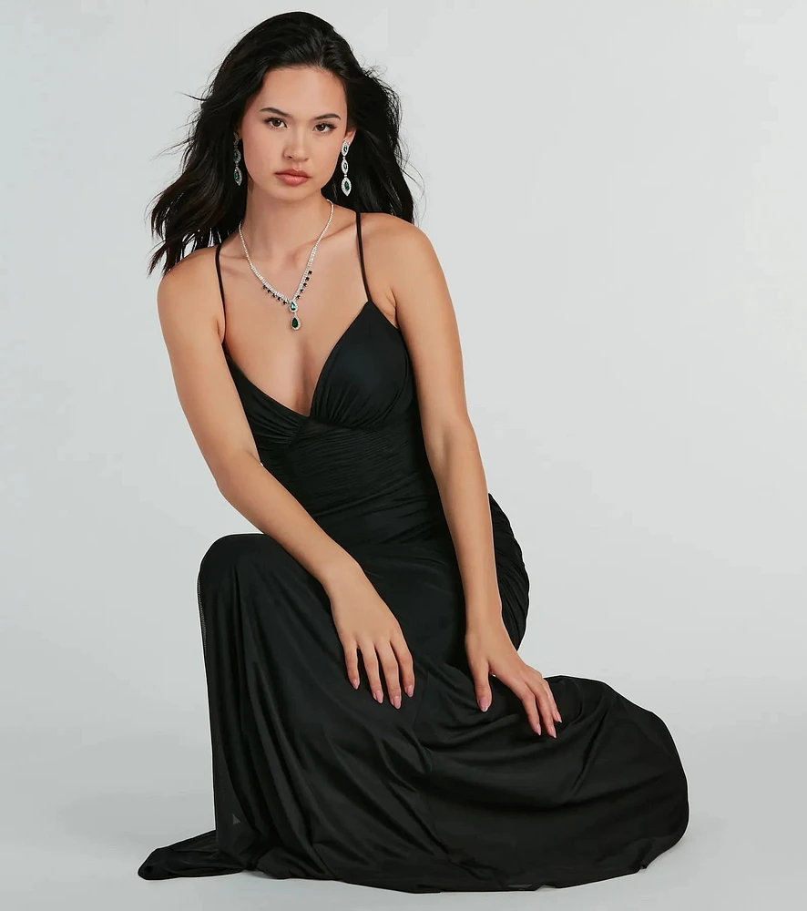 Lexi Formal Mesh Lace-Up Mermaid Long Dress