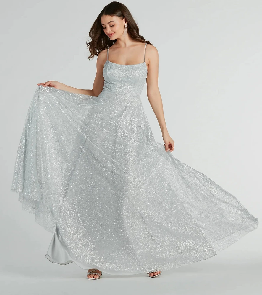 Kira Lace-Up Glitter Tulle A-Line Formal Dress
