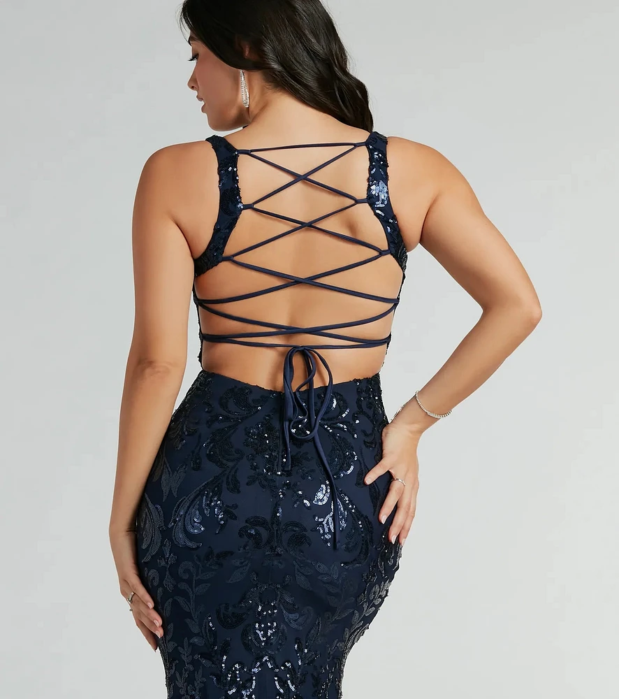 Moira Lace-Up Sequin Formal Dress