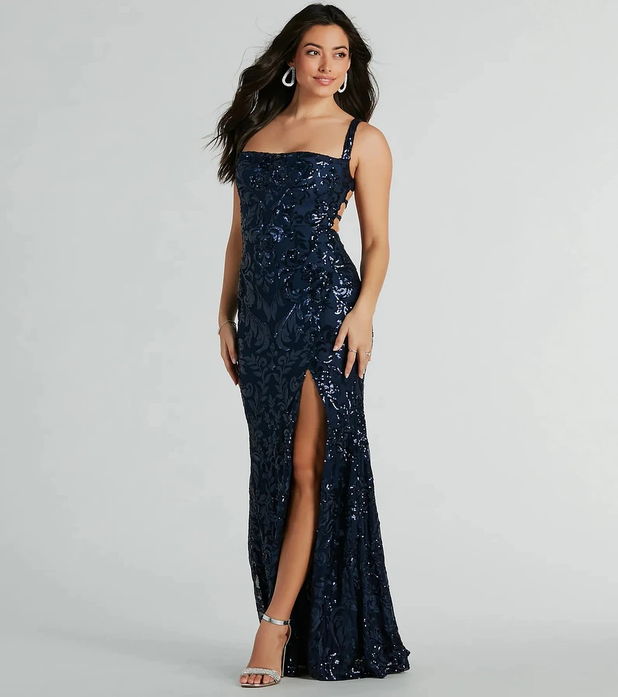 Moira Lace-Up Sequin Formal Dress