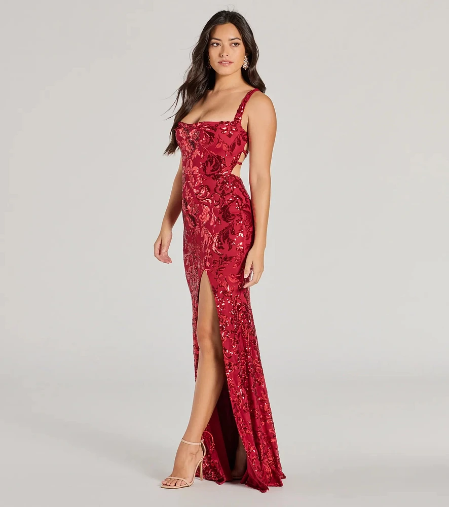 Moira Lace-Up Sequin Formal Dress