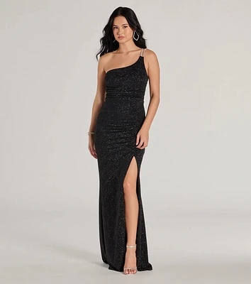 Gracie One-Shoulder Glitter Column Dress