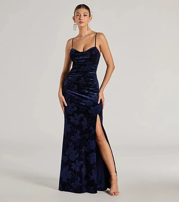 Anisa Sleeveless Floral Velvet Mermaid Dress