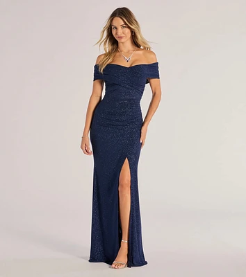 Giada Glitter Knit Off-the-Shoulder Column Dress