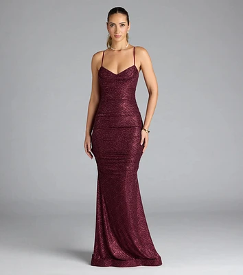 Azzura Cowl Neck Mermaid Glitter Formal Dress