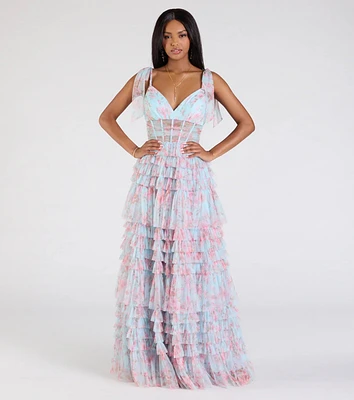 Catrina Corset A-Line Floral Mesh Formal Dress