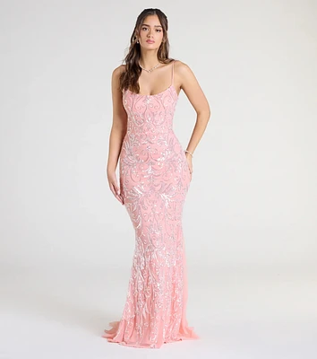 Claire Lace-Up Sequin Mermaid Dress