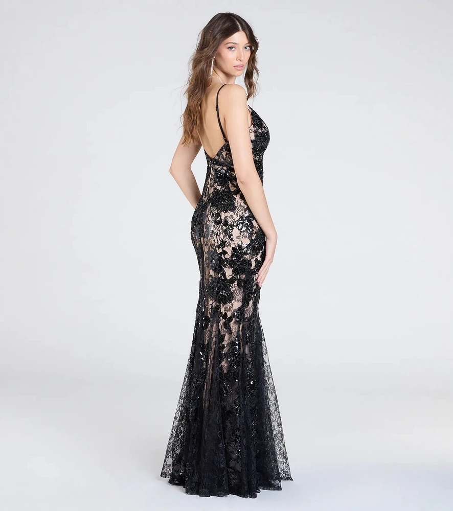 Naima V-Neck Mermaid Lace Sequin Formal Dress