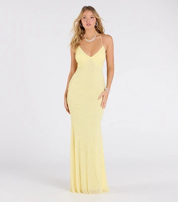 Marlene Lace-Up Mermaid Beaded Pearl Formal Dress