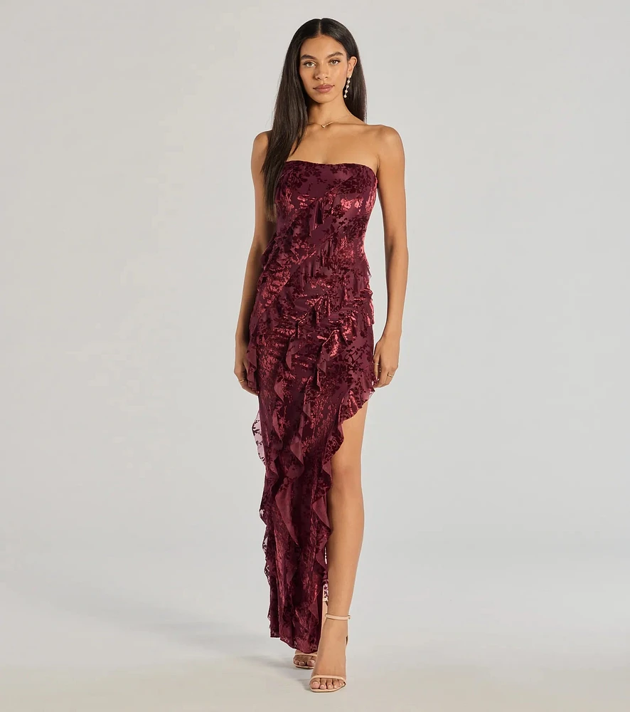 Brie Strapless Ruffled Slit Column Dress