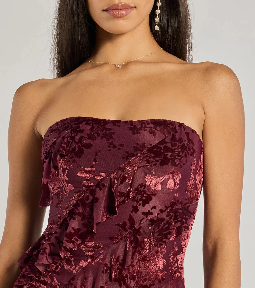 Brie Strapless Ruffled Slit Column Dress