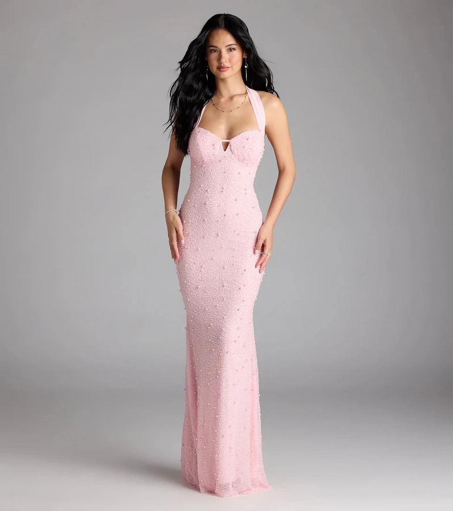Calla Halter Mermaid Pearl Beaded Formal Dress