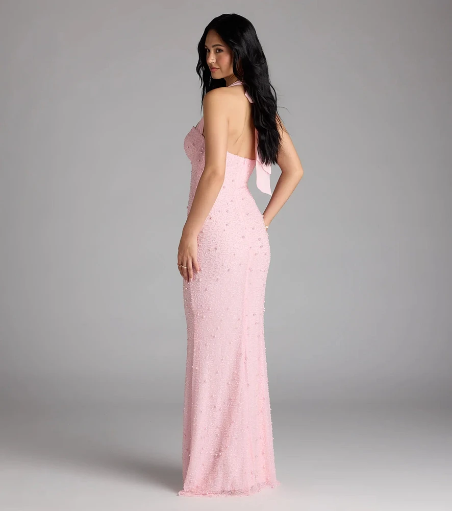 Calla Halter Mermaid Pearl Beaded Formal Dress