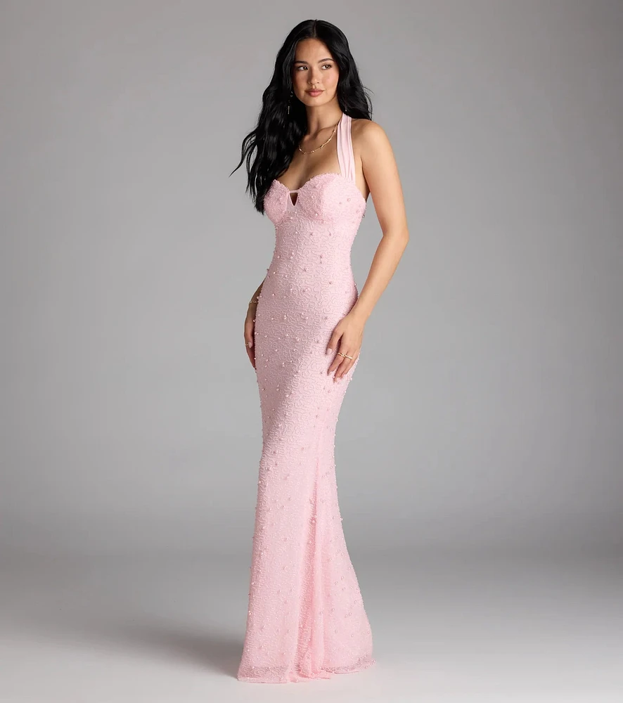 Calla Halter Mermaid Pearl Beaded Formal Dress
