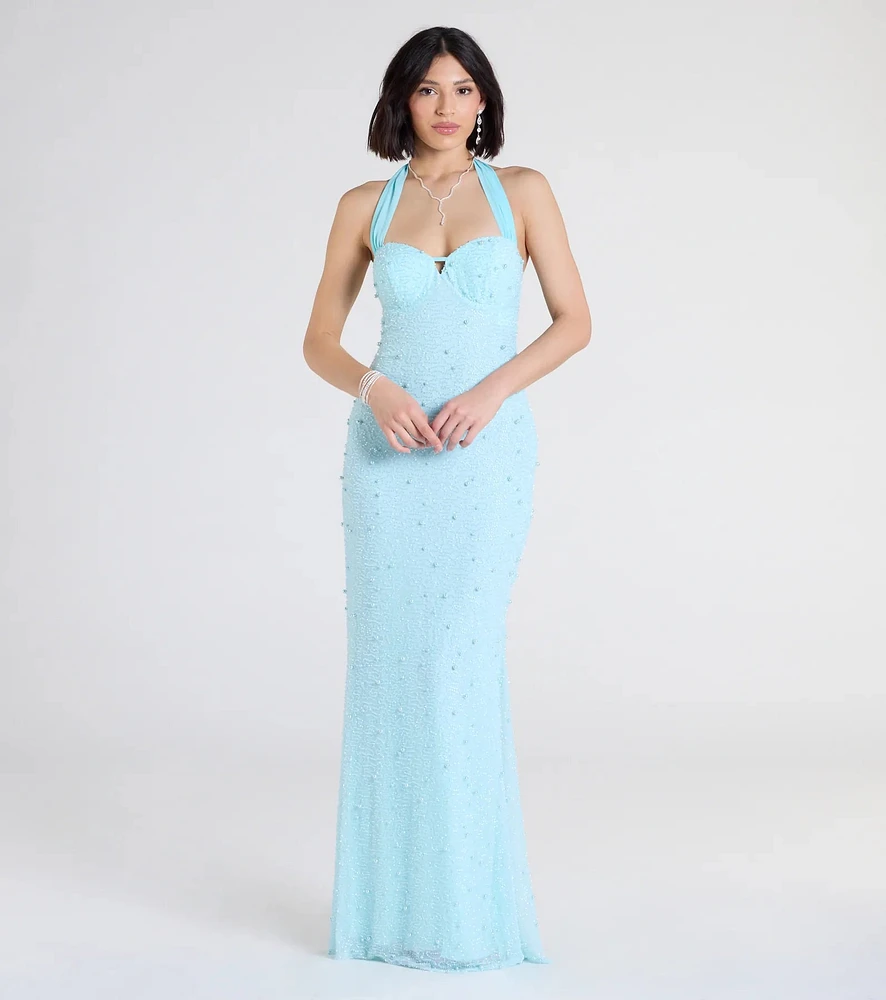 Calla Halter Mermaid Pearl Beaded Formal Dress