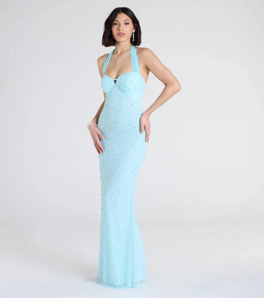 Calla Halter Mermaid Pearl Beaded Formal Dress