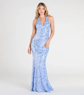 Blaire Halter Open Back Mermaid Sequin Formal Dress