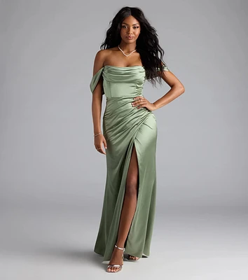 Lova Off-The-Shoulder Corset Satin Formal Dress