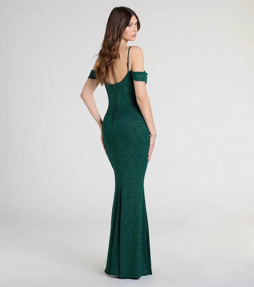 Alexandra Cold-Shoulder Mermaid Glitter Formal Dress