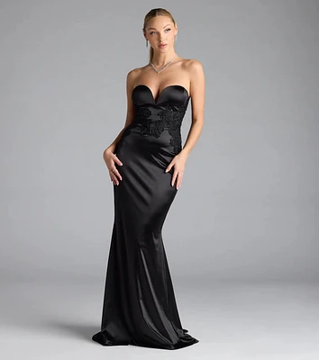 Amari Strapless Applique Mermaid Satin Formal Dress