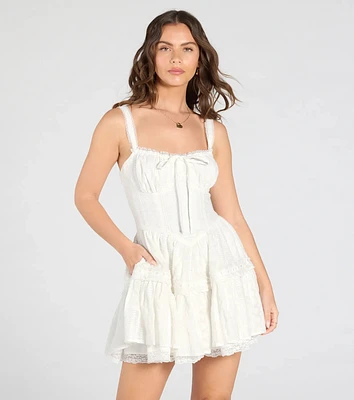 Playful Flirt Lace-Up Ruffle Skater Dress